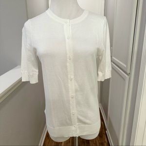 Ann Taylor Loft White Short Sleeve Cotton Cardigan